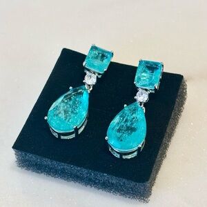 Elegant Blue Gemstone & Cubic Zirconia Drop Earrings